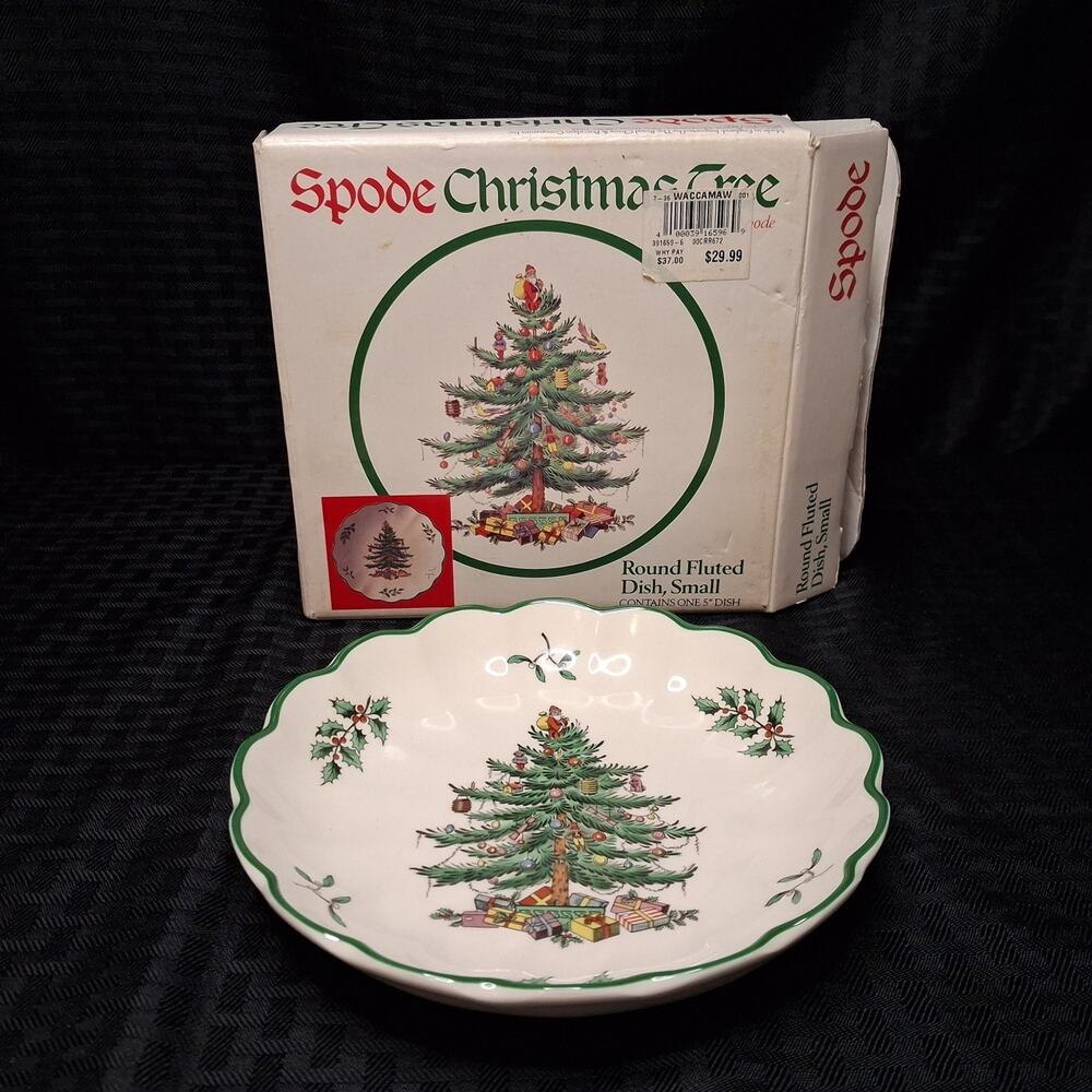 Spode Christmas Tree Round Fluted Dish Small 5" New in Box Vintage 1990's